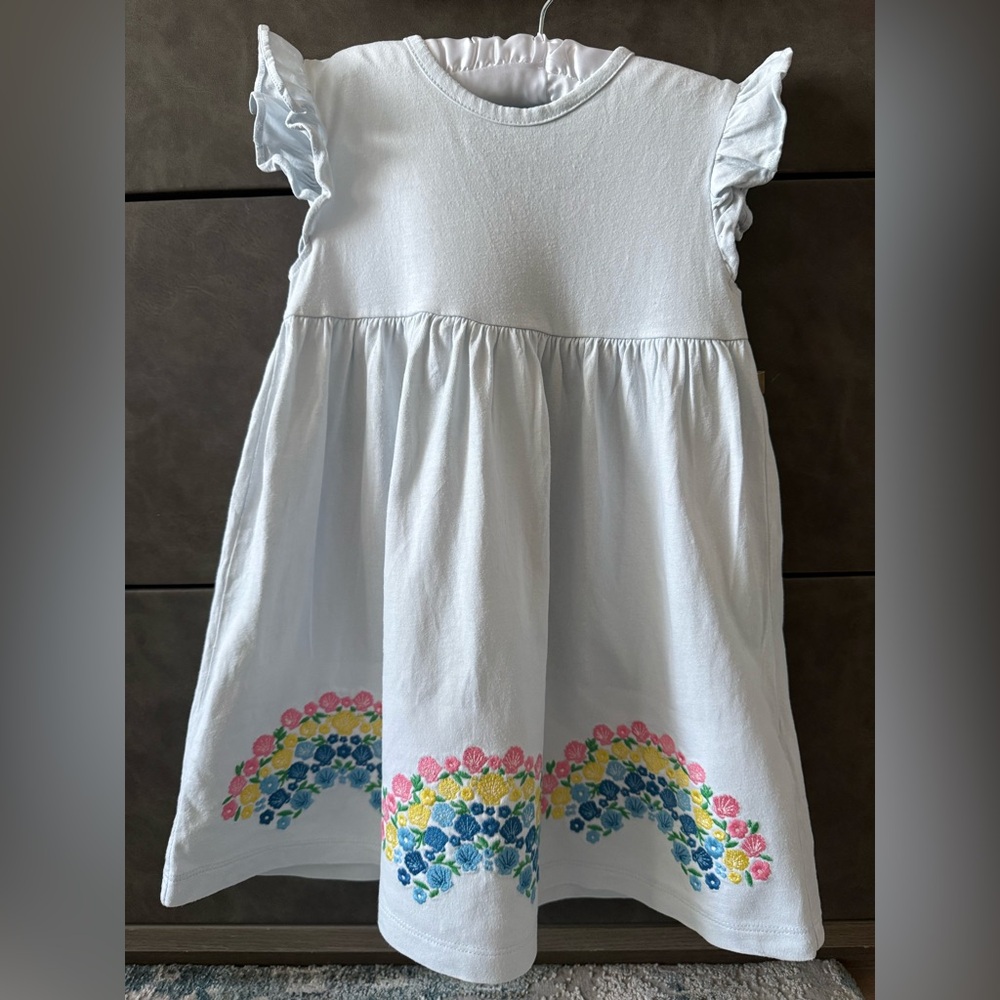 Boden jersey frill dress size 2-3 Y blue Rainbow 🌈